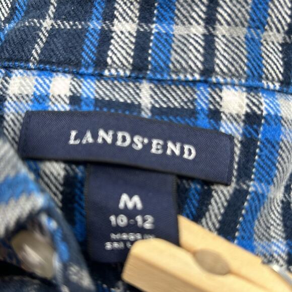 Lands'End Boys Blue & White Plaid Long Sleeve Button Up Flannel Shirt Size Med - Picture 11 of 14